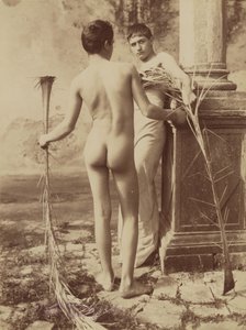 Two Male Youths Holding Palm Fronds by Baron Wilhelm von Gloeden
