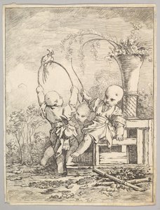 Chinese Children Playing with a Parrot by Baron de Thiers Louis Antoine Crozat