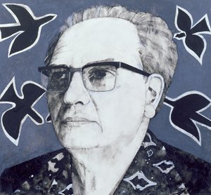 Portrait of Olivier Messiaen, illustration for The Sunday Times, 1970s