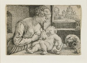 Mother and Child with Skull and Hourglass, c. 1528-1530 by Barthel Beham