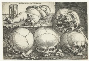 Sleeping Child with Hourglass and Four Skulls (Mors Omnia Aeqvat) by Barthel Beham