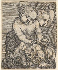 Two Boys Playing with a Dog, mid-16th century by Barthel Beham