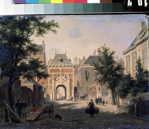 View of a Dutch City. Street Scene, a Housewife Returning from the Market with Loaded Baskets