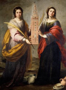 Saints Juste and Rufine, Patronesses of Seville, carrying the Giralda by Bartolomé Esteban Murillo