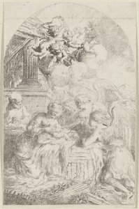 Christ Child Adored by Three Angels by Bartolomeo Biscaino