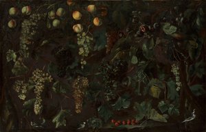 Grape Vines and Fruit, with Three Wagtails