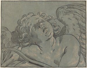 Cupid Asleep by Bartolomeo Coriolano after Guido Reni
