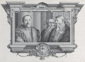 Three bearded men, one wearing fur