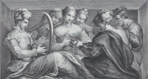 A Group of Elegantly Dressed People Playing the Harp and a Guitar, 1740-68 by Bartolomeo Crivellari