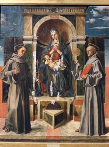 Madonna and Child enthroned between Saint Francis and Saint Bernardino of Siena, c.1490 by Bartolomeo Montagna