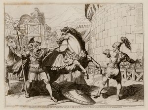 Badius of Capua flees after a battle with Titus Quinctius Crispinus Sulpicianus by Bartolomeo Pinelli
