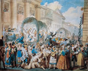 Chivalrous scene at San Carlo al Corso in Rome, by Bartolomeo Pinelli