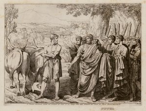 Cincinnatus recalled from his fields to become dictator of Rome, 458 BC by Bartolomeo Pinelli