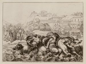Cloelia crossing the Tiber after escaping the camp of the Etruscans by Bartolomeo Pinelli