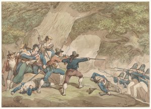 Gendarmes of the Kingdom of Naples Fighting the Calabrians, illustration for Roman Costumes and Customs by Bartolomeo Pinelli