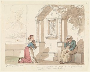Neapolitan Woman Praying to the Virgin for Her Sick Mother, Illustration for Roman Costumes and Customs by Bartolomeo Pinelli