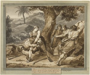 Telemachus Battles the Lion (from The Adventures of Telemachus, Book 2) by Bartolomeo Pinelli