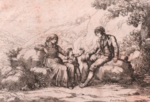 Two Commoners with a Baby, Schiavi, Abruzzo, Etching by Bartolomeo Pinelli by Bartolomeo Pinelli