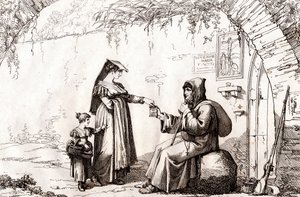 Woman from Frascati and a Hermit, Etching by Bartolomeo Pinelli