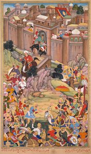 The Siege of Arbela in the Era of Hulagu Khan, Page from a Chingiz-nama (Book of Chingiz Khan) of the Jami al-tavarikh (Compendium of Chronicles) of Rashid al-Din by Basavana