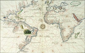 A Double-Page Map of the Atlantic Ocean, Showing the East Coast of North and South America