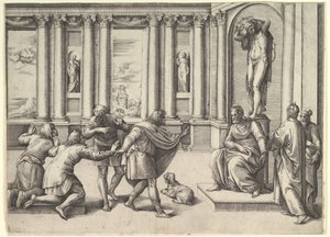 Man Seated Beneath a Statue of Bacchus, Receiving an Audience, ca. 1530-61