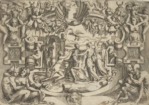 Four Women Surrounding a Seated Figure, a Bird Above Them by Battista del Moro