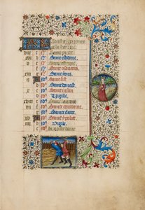 August Calendar Page; Threshing; Virgo by Bedford Master