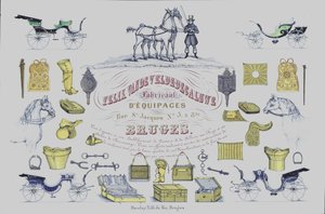 Advertisement for Felix Van de Velde-Decaluwe, manufacturers of horse-drawn carriages, Bruges, Belgium by Belgian School