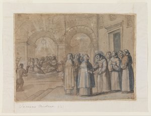 Meeting of Saints Francis and Clara by Belisario Corenzio