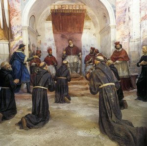 Saint Francis of Assisi and the Franciscan community received the approval of the first rule by Pope Innocent III in 1210