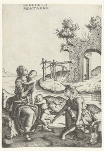 Family Sitting by the Waterside Near Ruin by Benedetto Montagna