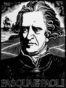Portrait of Pasquale Paoli, Corsican statesman, general and patriot, woodcut by Benedetto Servolini
