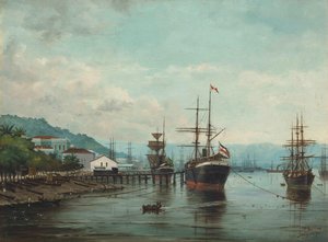 Port of Santos, SP (viewed from the left), 1890 by Benedito Calixto