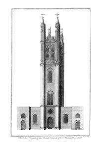 The West Prospect of the Parish Church of St. Michael Cornhill, 1756 by Benjamin Cole