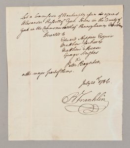 Commission of bankruptcy, 20th July 1786 by Benjamin Franklin