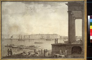 View of the Winter Palace and the Stock Exchange in Saint Petersburg. Work by Benjamin Paterssen, pencil and ink on paper, circa 1790. Swedish art