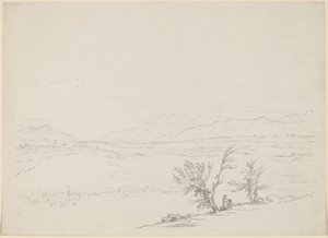 An Alpine Landscape with a Couple Seated by Trees Overlooking a Valley