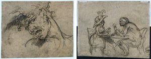 Head of a Screaming Man (recto) Woman and Man Playing Cards (verso)