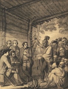 The Indians Giving a Talk to Colonel Bouquet in a Conference at a Council Fire Near His Camp on the Banks of Muskingum in America, in October 1764, 1765 by Benjamin West