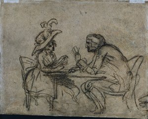 Woman and Man Playing Cards (verso) by Benjamin West