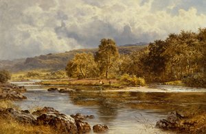 An Island on the Llugwy Just Below Capel Curig, North Wales by Benjamin Williams Leader