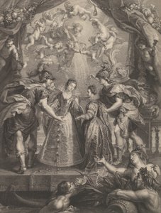Plate 17: The Exchange of the Two Princesses in Hendaye, Allegorical Scene with Anne by Benoit Audran I