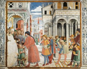 St Augustine taken by his parents to grammar teacher at Tagaste, fresco, Church of St Augustine, San Gimignano by Benozzo di Lese di Sandro Gozzoli