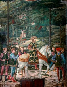 The Byzantine Emperor The Journey of the Magi. Cortege of the Magi of Jerusalem to Bethlehem. Detail representing the Byzantine Emperor John VIII Paleologue. Detail. Fresco of the Magi