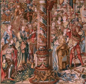 Flemish tapestry. Series The Honours. Faith. First tapestry in the series. Model Cartoonists from the circle of Bernard van Orley and Jan Gossaert (Mabuse). Manufacture Pieter van Aelst, Brussels. Ca 1550. Fabric Gold, silver, silk and wool. by Bernaert van (circle of) Orley