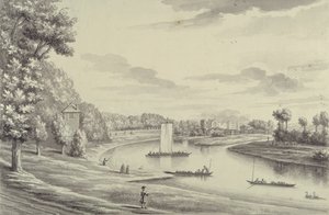 A West View of Hampton Court Ferry and Hampton Church at a Distance