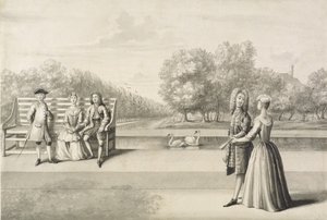 Figures on the bank of the Long Water, Hampton Court Palace