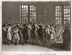 A congregation of Jewish mourners performing the Acafoth at a funeral Engraving from Illustration de ceremonies et customs religieuses de tous les peuples du monde by Bernard Picart (1723-1743) 1819 Private collection by Bernard Picart
