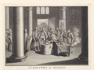Infant Baptism in Russia, 1732 by Bernard Picart